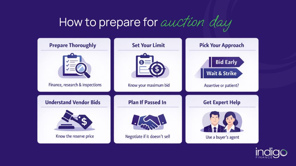infographic outlining the best auction strategy to prepare for auction day